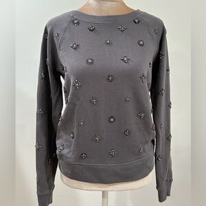 J.Crew Embellished 100% Cotton Terry Grey Sweatshirt Small